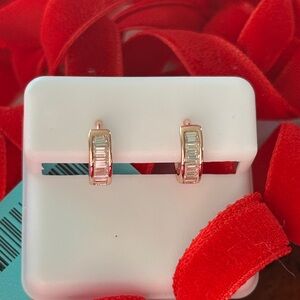 Rose Gold Women's Moissanite Diamond baquette‎ Huggies Earrings Retail $249